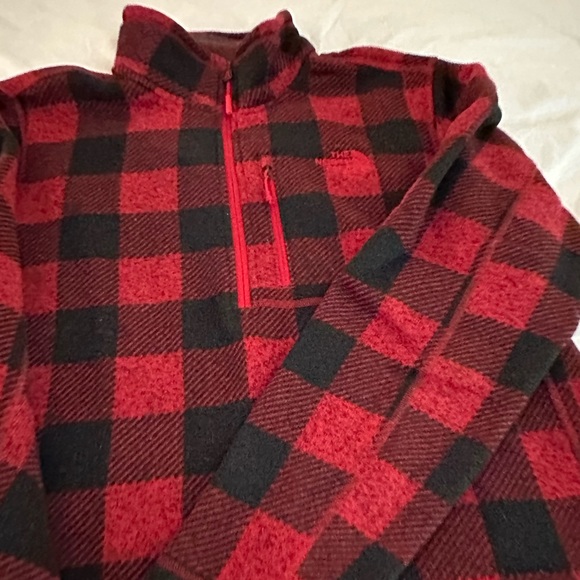 North Face red plaid quarter zip - Picture 2 of 6